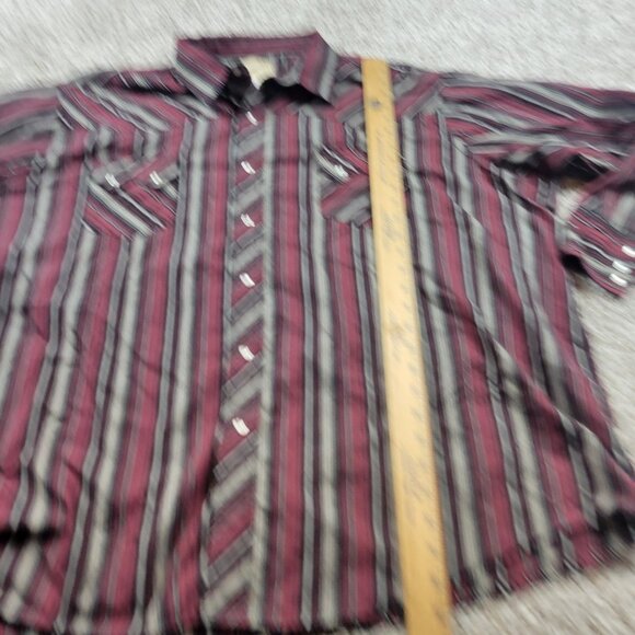 Wrangler Shirt Mens 3XL Burgundy Striped Long Sleeve Pearl Snap Western Cowboy - Picture 4 of 6
